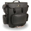 Large PVC sissy bar bag by Dynamicleather with five bonus pockets, measuring 16x19x7 inches, designed for motorcycle touring.