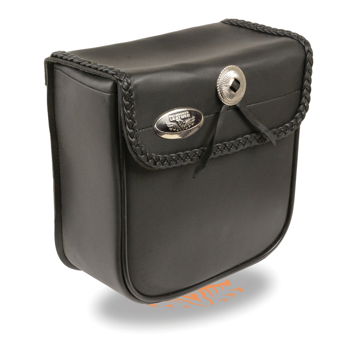 Small PVC braided sissy bar bag by Milwaukee Leather, 9x9x4.5 inches, designed for motorcycle riders, with durable braided PVC material.