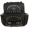 HighwayLeather medium textile two-piece studded touring sissy bar bag for bikers, 14x15x7 inches, with durable design and studded accents.