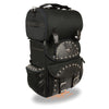 HighwayLeather medium textile two-piece studded touring sissy bar bag with roll-up design for motorcycle luggage storage.