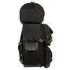 Large textile two-piece sissy bar bag with briefcase pockets, black biker bag by HighwayLeather, measuring 15x21x8 inches.