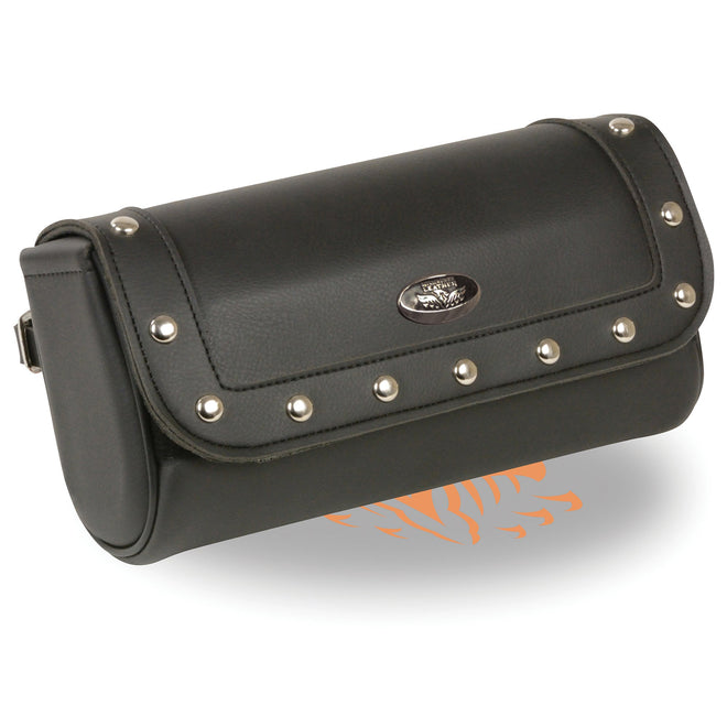 Large riveted PVC tool bag with Velcro closure from HighwayLeather, measuring 11x5.5x3.5 inches, designed for clip, thigh, and fan bags.