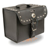 Medium studded PVC biker bag with carry handle and adjustable strap, designed for motorcycle sissy bars, by HighwayLeather.