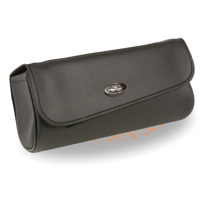 Large HighwayLeather PVC tool bag with angled flap, Velcro closure, suitable for clip, thigh, fan, or bag use, 12x4.5x3.5 inches