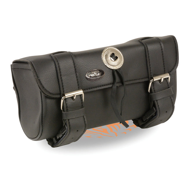 HighwayLeather double strap PVC tool bag with quick release, shown with adjustable straps and spacious interior for tools.