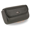 Large braided PVC tool bag with Velcro closure, HighwayLeather CLIP/THIGH/FAN bag, measuring 10.5x6.5x3 inches.