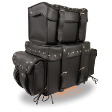 Large Four Piece Studded PVC Touring Pack w/ Barrel Bag (15.5X13X10) - HighwayLeather