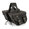 Medium braided PVC throw-over saddle bag by Dynamicleather, biker bag with zip-off feature, measuring 12x9x6x17.5 inches.