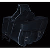 HighwayLeather large braided zip-off PVC saddle bag with bonus pocket, designed for motorcycles, seen with textured surface and sturdy straps.