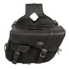 HighwayLeather large braided zip-off PVC saddle bag with bonus pocket mounted on a motorcycle, showcasing sturdy textile gloves.