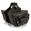 Dynamicleather biker bag with double front pockets, PVC material, reflective piping, 16x11x6 inches for motorcycle riding.