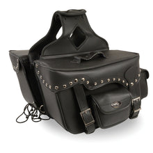 Double Front Pocket Studded PVC Throw Over Saddle Bag w/ Reflective Piping - HighwayLeather