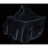 Dynamicleather biker saddle bag with double front pockets, PVC material, reflective piping, measuring 12x9x6 inches.