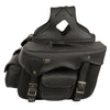 HighwayLeather PVC motorcycle saddle bag with double front pockets and reflective piping, measuring 12x9x6 inches.