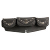 Large studded Triple Pocket Windshield Mount Bag by HighwayLeather with turn clasps, black leather, 22x6x3 inches, clip and fan features