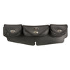 HighwayLeather large triple pocket windshield mount bag with turn clasps, featuring clip, thigh, fan, and bag compartments, 22x6x3 inches.