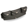 HighwayLeather large triple pocket windshield mount bag with turn clasps, black leather, 22x6x3 inches, designed for clip, thigh, and fan bags