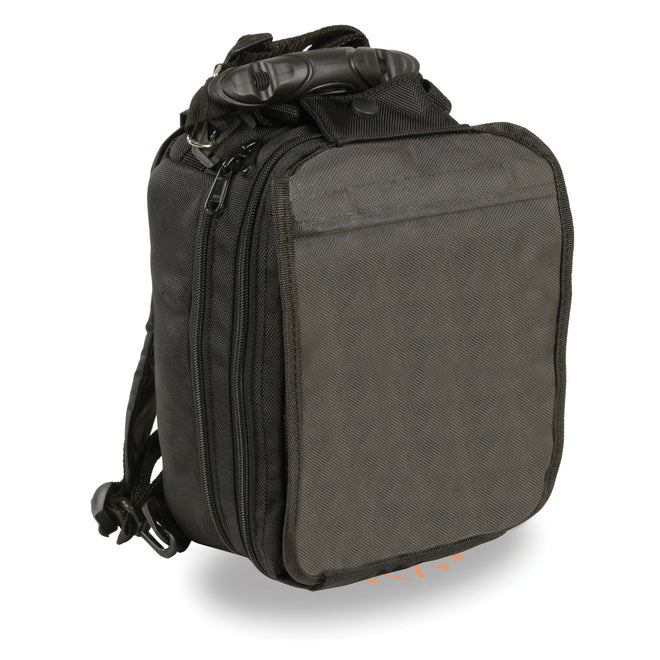 Medium nylon magnetic biker tank bag with double access zippers, measuring 8x5x11 inches, by HighwayLeather.