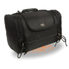 Medium nylon sissy bar carry bag with reflective piping, designed for motorcycle bikers, by HighwayLeather, measuring 16x11.5x10 inches.