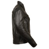 Women's braided leather jacket with shirt collar from HighwayLeather, stylish motorcycle-inspired outerwear with detailed braiding.