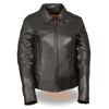 Women’s braided leather jacket with shirt collar by HighwayLeather, stylish women’s jacket featuring detailed braiding and classic collar.
