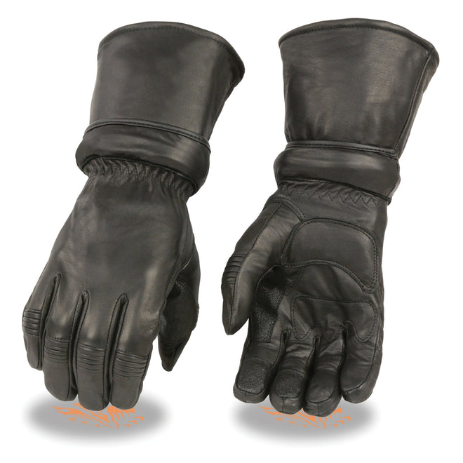 HighwayLeather men's leather gauntlet gloves with zip-off cuff and gel palm for enhanced grip and comfort.