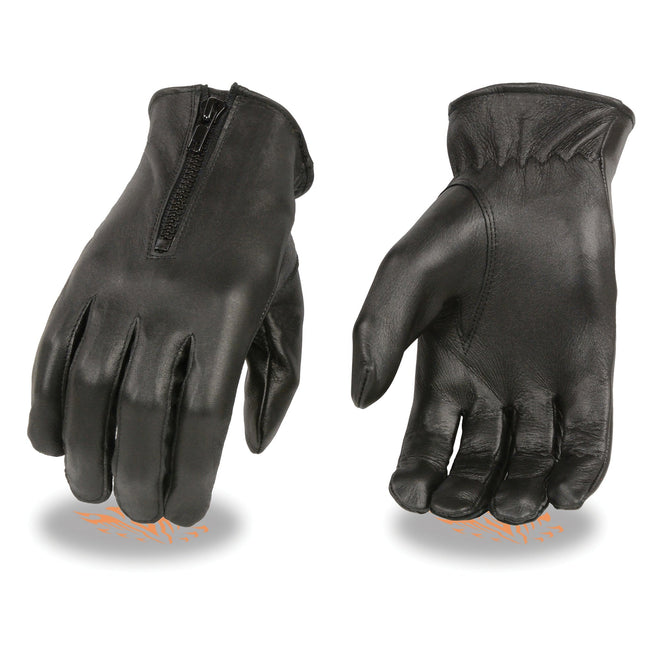 Ladies unlined leather gloves with zipper closure by HighwayLeather, showing smooth leather and functional zipper detail.