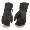 Men's waterproof leather and textile gauntlet gloves with gel palm from HighwayLeather, showing the durable protective design.