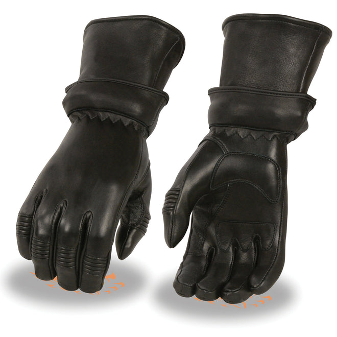 HighwayLeather ladies deerskin gauntlet gloves with zip-off cuff and gel palm for comfortable, stylish protection.