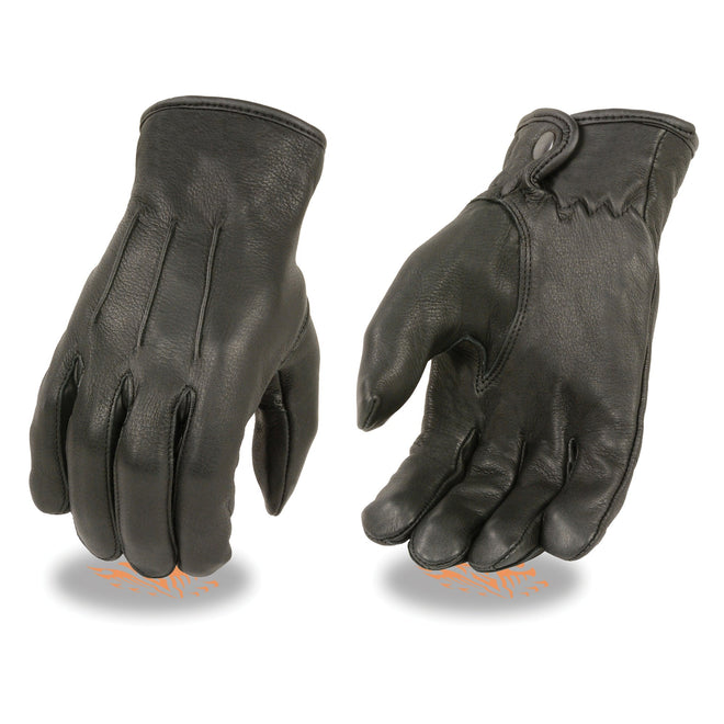 Men's thermal lined deerskin gloves with snap wrist closure, HighwayLeather GLOVES, showcasing soft leather and secure fit.