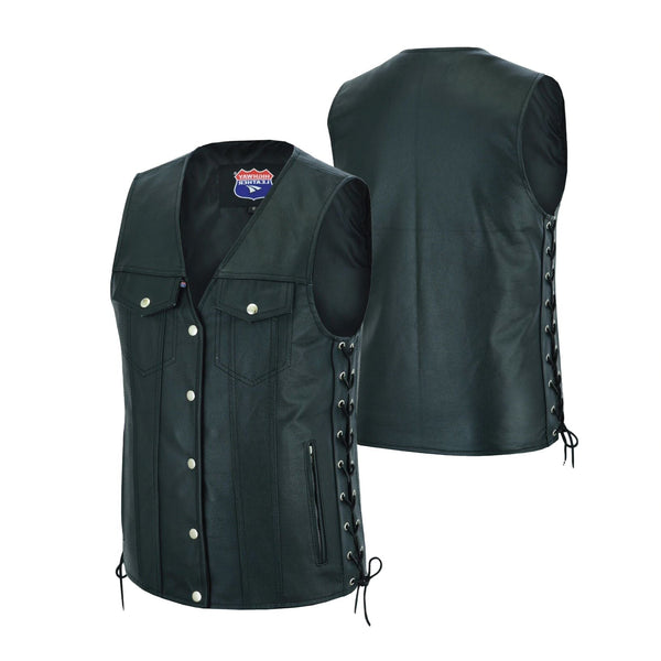 HL11360SPT Men Side Lace Leather Style Biker Motorcycle Leather Vest