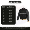 Buffalo Leather Gear men's yellow leather varsity jacket with banded collar and letterman style design.