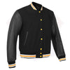 Leather Varsity Jacket Letterman Jacket Baseball Jacket Banded Collar 2803BLK/Yellow - HighwayLeather