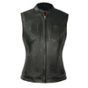 Buffalo Leather Gear Envy women's motorcycle leather vest featuring sleek design and secure front zipper.