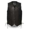 Dynamicleather Deadwood leather biker vest with metal snaps and rugged design, shown on a mannequin front view.
