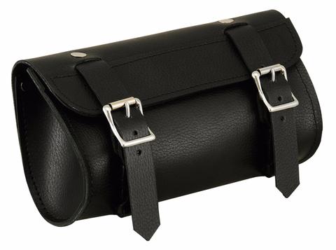 Dynamicleather FIBAG8503 biker bag with sleek black leather design and adjustable strap, perfect for motorcycle riding accessories.