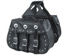 Dynamicleather biker bag with concho design, studded saddle bag strap, crafted in leather for rugged style and durability.