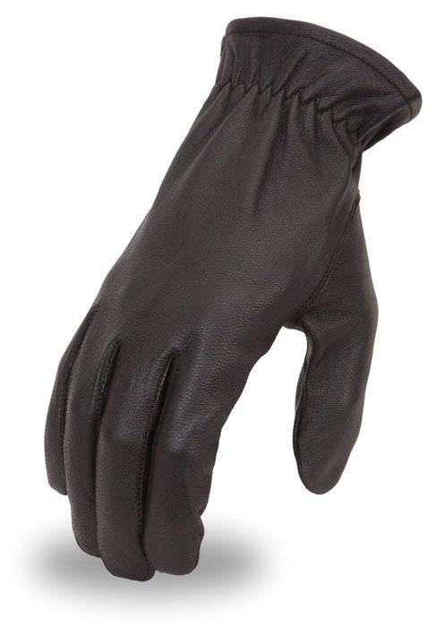 Black men's leather gloves by Dynamicleather, showing the stylish and smooth leather design with detailed stitching.