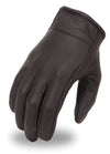 Black men's leather gloves by Dynamicleather, showing close-up of stylish, smooth leather gloves for cold weather.