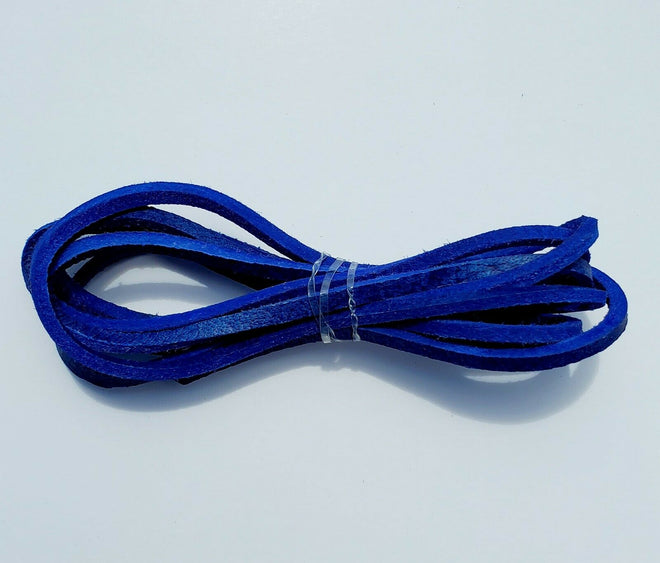 Blue genuine leather lace strip cord for braiding and lacing, 64 inches long, from Buffalo Leather Gear.