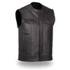 Dynamicleather No Rival leather biker vest with classic design and quality stitching, displayed on a mannequin.