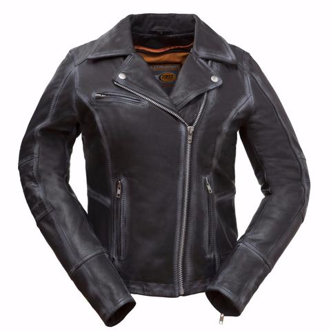 Men's Arcadia jacket by Dynamicleather featuring a stylish leather design and classic collar, displayed on a hanger.