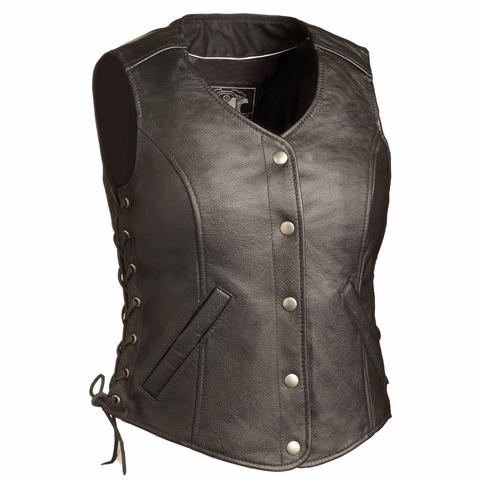 Dynamicleather men's Honey Badger vest in black leather with detailed stitching and front zipper, stylish and durable men's fashion vest.