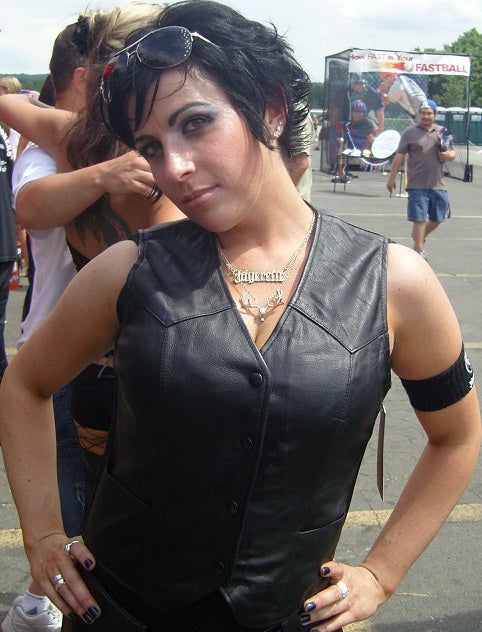 Black women's stretch side vest by HighwayLeather featuring a classic traditional design, perfect for casual or western style outfits.