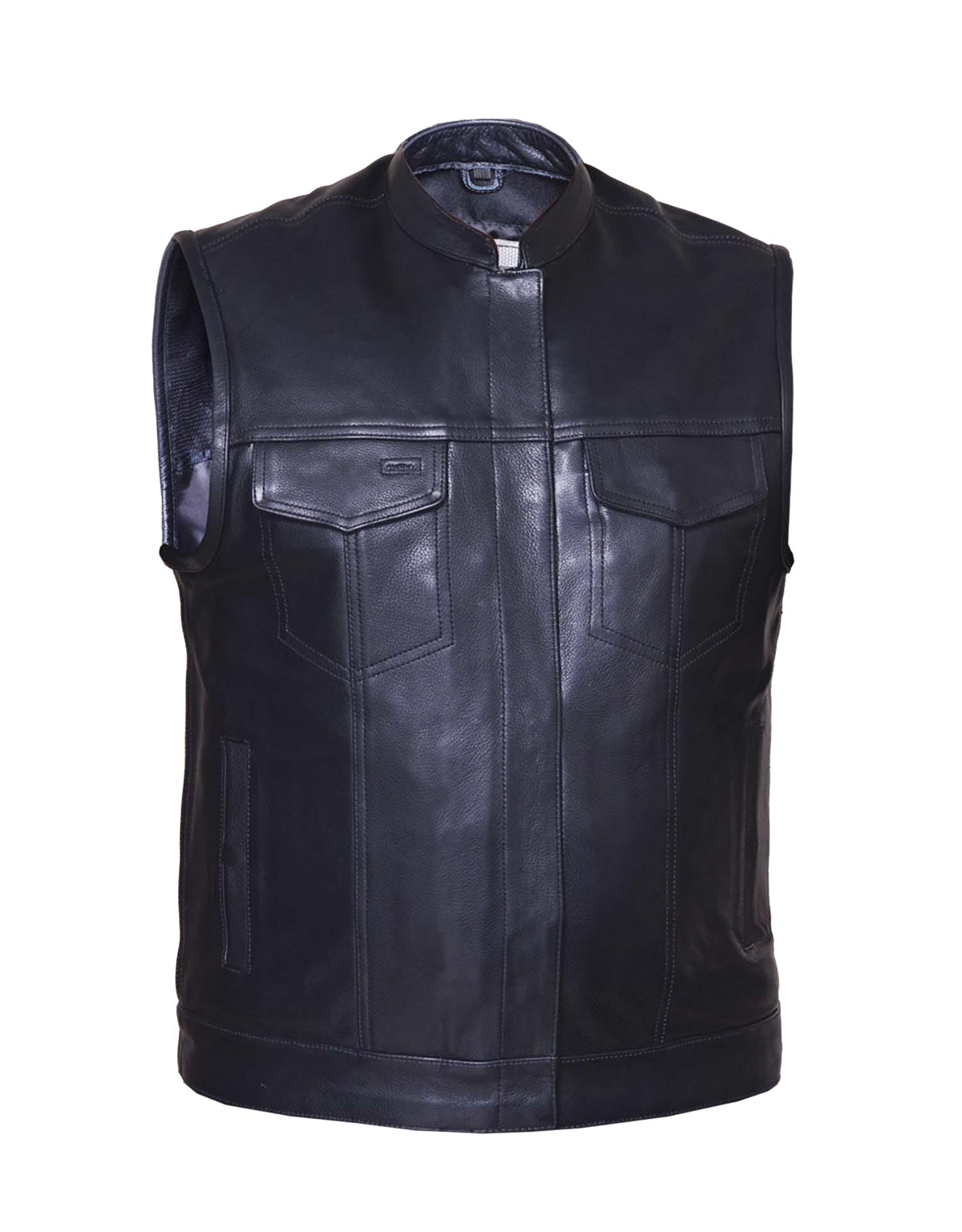 Men's collared leather vest by Dynamicleather, Ultra SOA style, featuring a classic design and durable leather material.