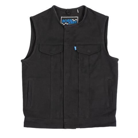 Born Free Fairfax V2 men's vest by Dynamicleather, black leather vest with detailed stitching and a front zipper.