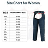 Blue denim motorcycle riding chaps by Buffalo Leather Gear, lightweight and stylish with a classic motorcycle style design.