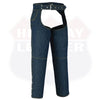 Buffalo Leather Gear HL21836 blue denim motorcycle riding chaps, lightweight and stylish, designed for comfortable motorcycling protection.