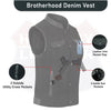 Women's black denim motorcycle club vest by Buffalo Leather Gear, featuring a stylish, fitted design with metal button details.
