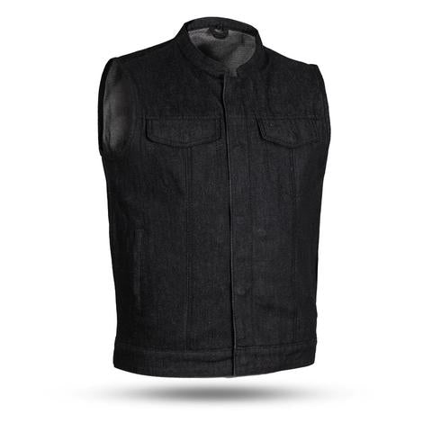 Dynamicleather men's vest, black leather with zip closure and side pockets, stylish and durable for everyday wear.
